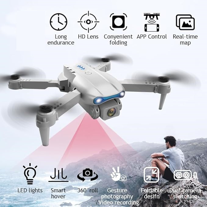 E99 Foldable Drone with Camera – 720p HD, 360° Flips & LED Lights image 2
