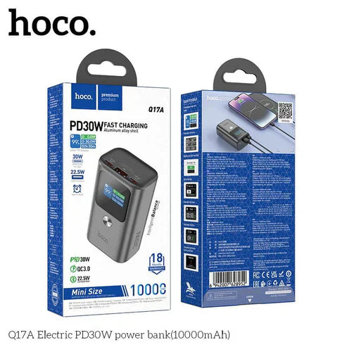 Hoco Q17A LED Power Bank – 30W PD Fast Charging | 22.5W QC3.0 | Compact & Stylish Design