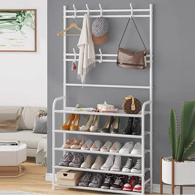 Multi-Functional Shoe & Hat Rack – 4-Tier Metal Shelf with Hooks image 3