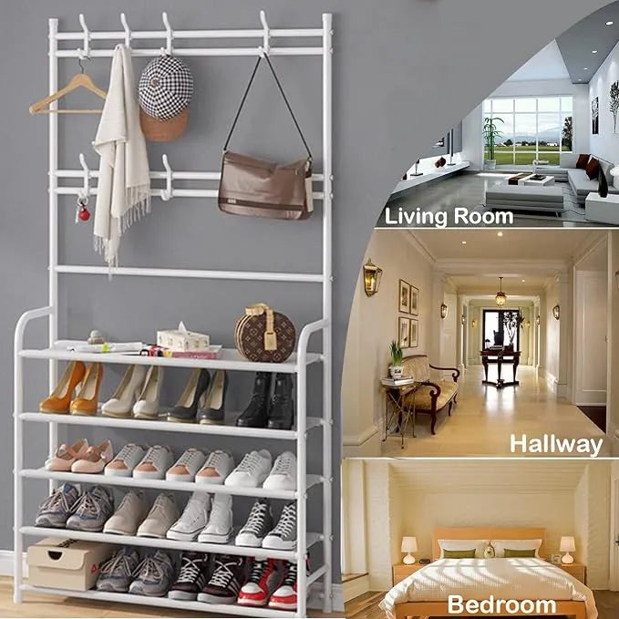 Multi-Functional Shoe & Hat Rack – 4-Tier Metal Shelf with Hooks image 4