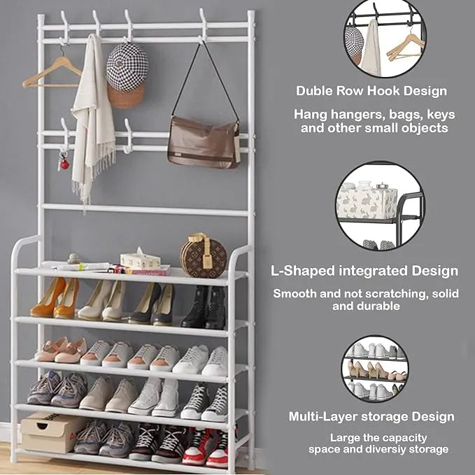 Multi-Functional Shoe & Hat Rack – 4-Tier Metal Shelf with Hooks image 5