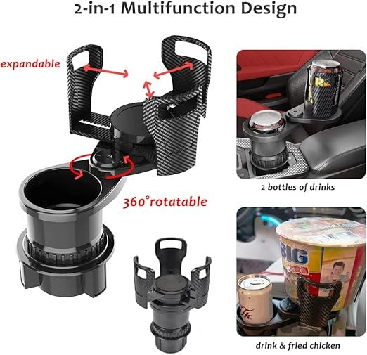 2-in-1 Car Cup Holder Expander | 360° Rotatable Dual Drink & Snack Organizer image 3