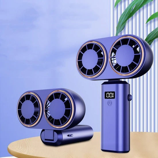 USB Handheld Mini Fan – Foldable, Portable & Neck Hanging with 5-Speed & Display Screen image 2