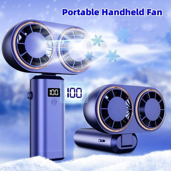 USB Handheld Mini Fan – Foldable, Portable & Neck Hanging with 5-Speed & Display Screen