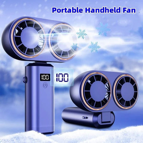USB Handheld Mini Fan – Foldable, Portable & Neck Hanging with 5-Speed & Display Screen