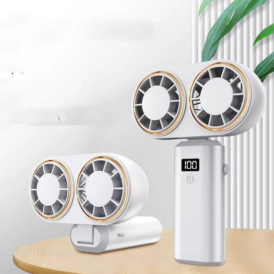 USB Handheld Mini Fan – Foldable, Portable & Neck Hanging with 5-Speed & Display Screen image 4